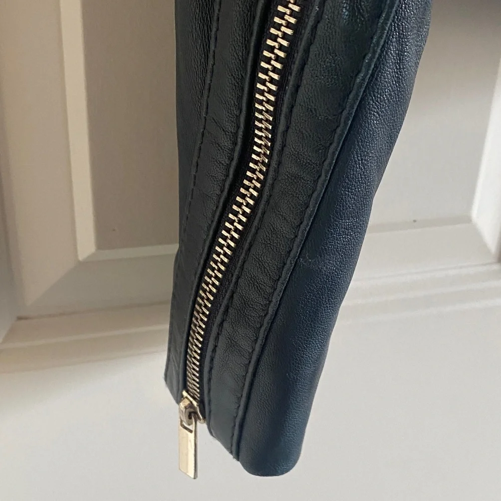 Stradivarius Dark Blue Leather Moto Jacket - Picture 5 of 5